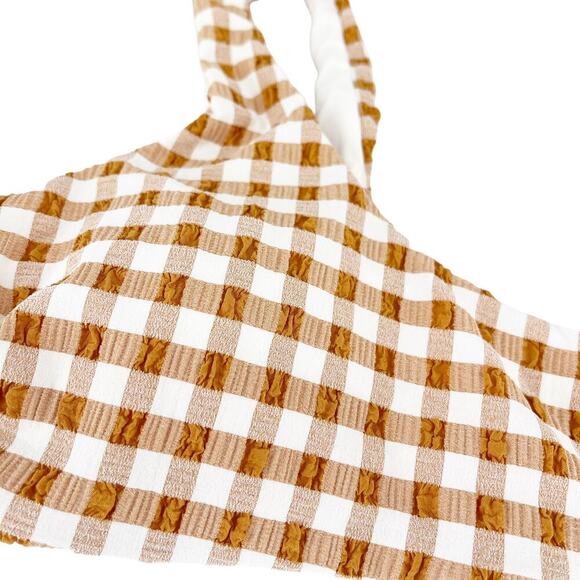Andie Swim The Mandalay Bikini Top Gingham Brown White Medium NWT - Picture 3 of 6